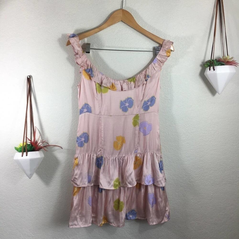 NWT Capulet pink satin floral tiered mini dress